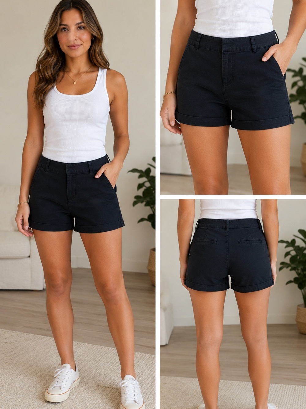 Maison Jules Womens Everyday Shorts Black Size 8 Cotton Blend